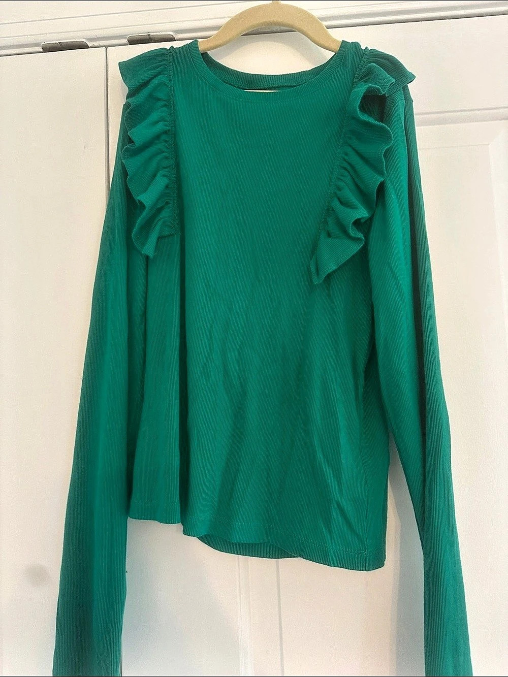 Crewcuts Girls XXL Ruffle Long Sleeve Top in Green Like New